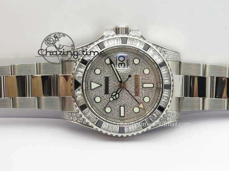 0226 Soft GMT-Master II 116759 SS Bp-Maker Black Ruby Crystal Diamond Dial On SS Bracelet A 3766